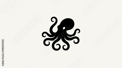 Black octopus silhouette on white background.