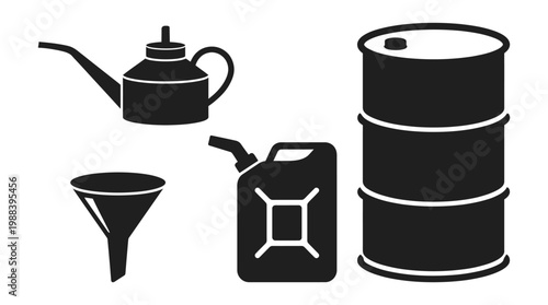 Black icons of oil barrel and tools.