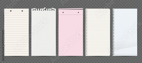 Notebook Paper Page Set. Vector Design.