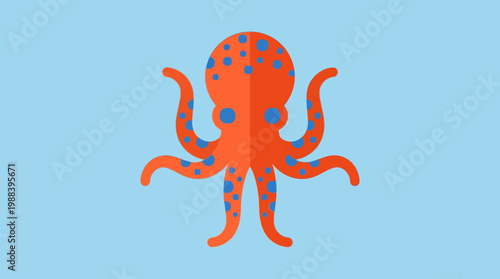 Vibrant orange octopus graphic design element.
