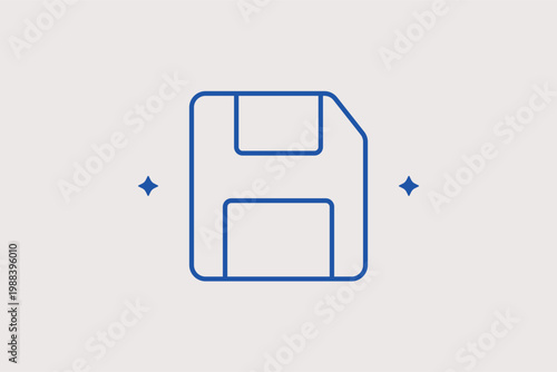 Floppy disk save line icon for digital data preservation and storage command functions. Nostalgic Vector Illustration for software development history and retro technology blogs.