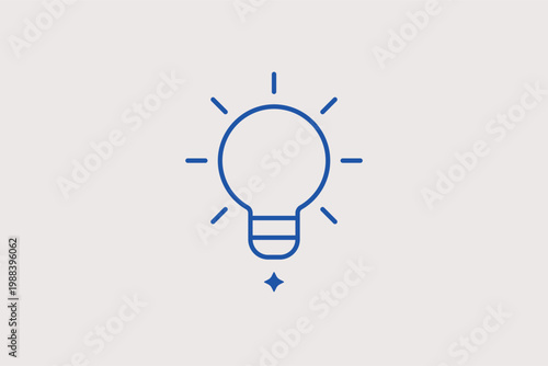 Glowing lightbulb line icon for creative ideas and innovative solution brainstorming. Bright Vector Illustration for startup pitch decks and educational thinking workshops.
