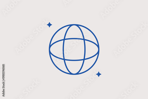 Global wireframe sphere line icon for worldwide connectivity and internet network protocols. Connected Vector Illustration for logistics company websites and international telecommunication infographi