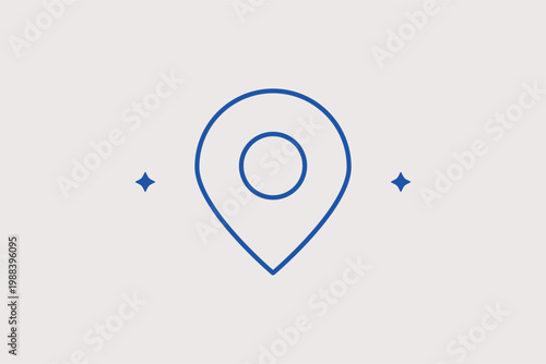 Map pin location line icon for geographic positioning and destination search services. Navigational Vector Illustration for travel agency apps and local business directory maps.