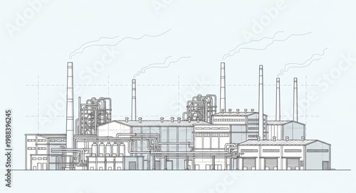 Foto Industrial factory complex with smoking chimneys sketch.