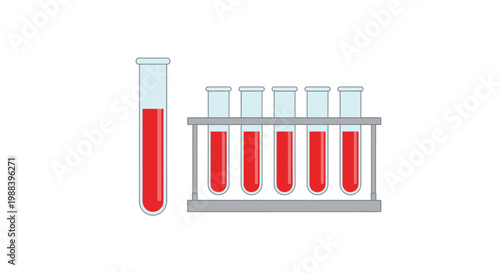Illustration of five test tubes one separate containing red liquid