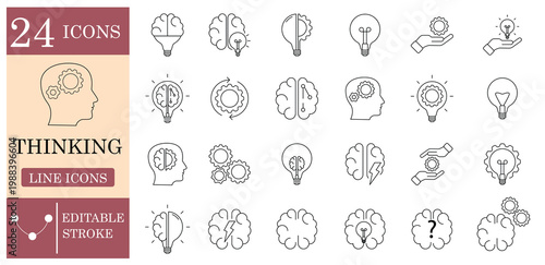 Thinking line editable icon set. Editable stroke. Vector illustration