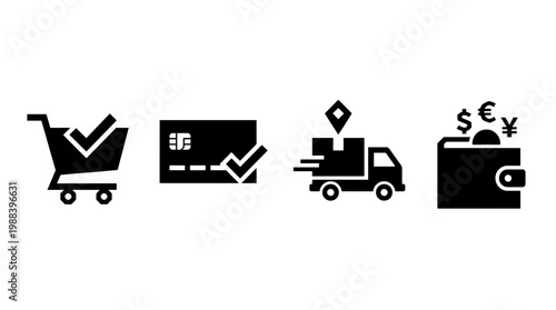 E-commerce Business Success Shopping Cart Delivery Payment Icons Icon Set Vector
