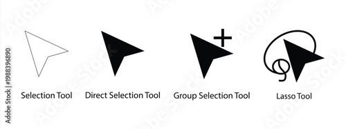family icon selection tool, selection illustration, arrow, triangle and cursor, vector design app tool options, eps 10