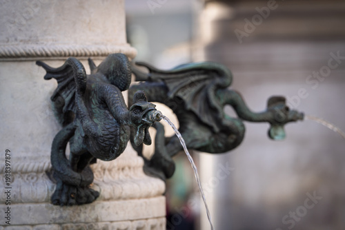 Cuadro en lienzo Basel, Switzerland, Basilisken-Brunnen, drinking fountain, Basilisken Fountain