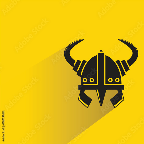 Viking helmet icon with shadow yellow background