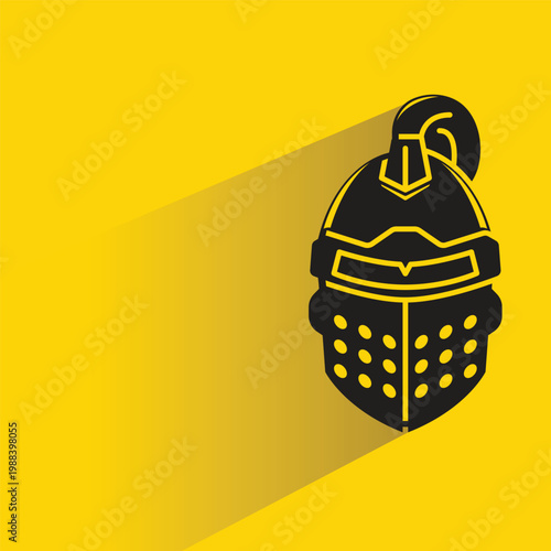 ancient soldier helmet icon with shadow on yellow background