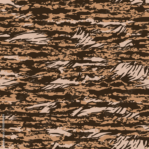 Seamless pattern of Japanese tiger stripes in orange and black, designed for military uniforms with a camouflage effect. Good for military textile design and outdoor activities.