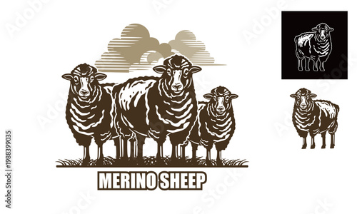 healthy happy sheep at yard logo, silhouette of great rams standing in farm vector illustrations