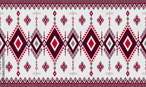 The blend fabric pattern of native, ethnic, and boho design in a burgundy tone.