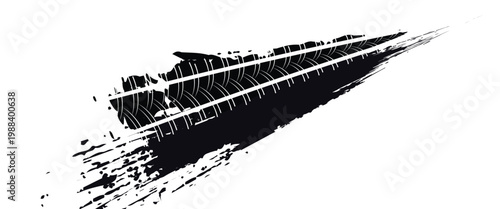 Tire track. Car, bike, motorcycle tyre mark with grunge effect isolated on white background. Wheel footprint on the road. Top view of rubber protector mark