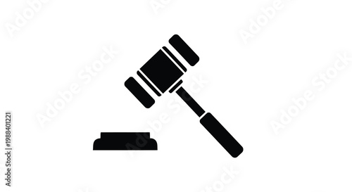 A simple black silhouette of a gavel resting on a sound block representing justice high quality