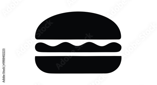 A simple black and white illustration depicts a classic hamburger with layered components high quality professional
