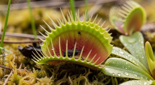 Venus flytrap plant with a captured insect in its open trap