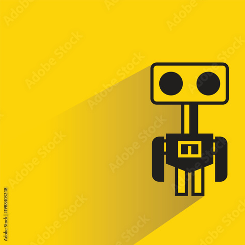 robot character icon with shadow on yellow background