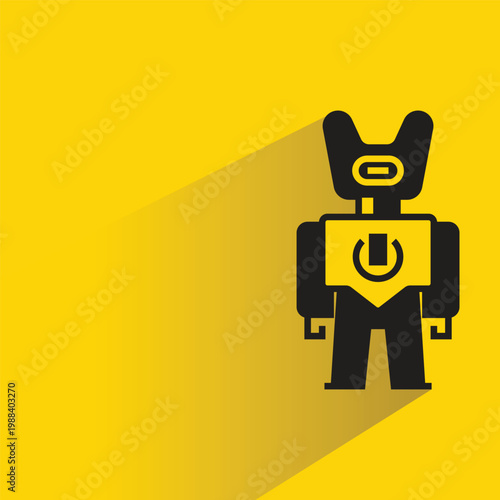 robot character icon with shadow on yellow background
