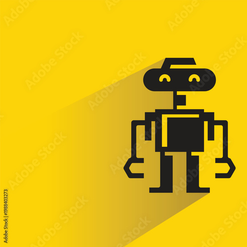 robot character icon with shadow on yellow background