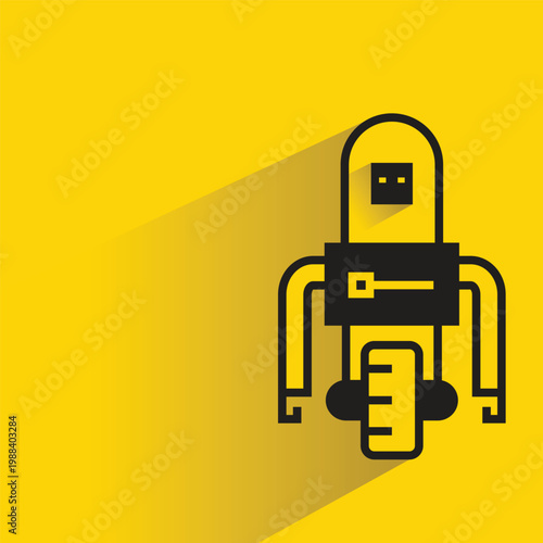 robot character icon with shadow on yellow background