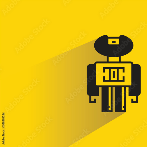 robot character icon with shadow on yellow background