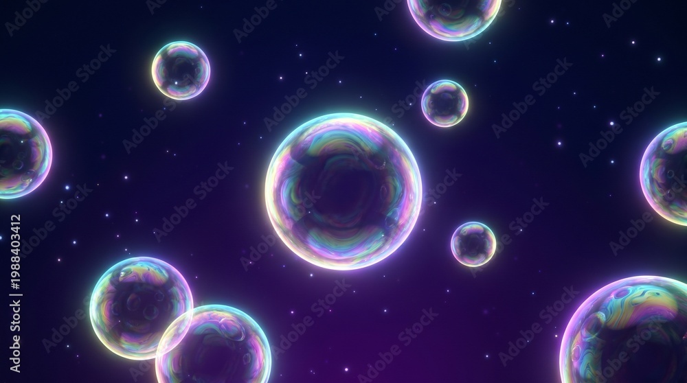 Fototapeta premium A bright abstract illustration of glowing blue energy circles and plasma spheres floating like ethereal bubbles in a deep space environment