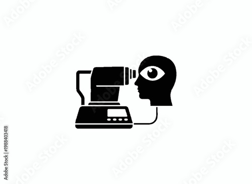 Eye Exam Icon: Depicting a medical examination with an eye and optometry equipment, symbolizes the essential work of vision health.