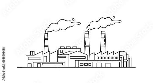 Industrial Factory Building with Smoke Coming Out of Chimneys.
