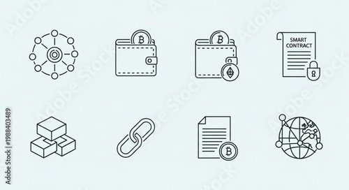 Blockchain Technology and Cryptocurrency Icons Set.
