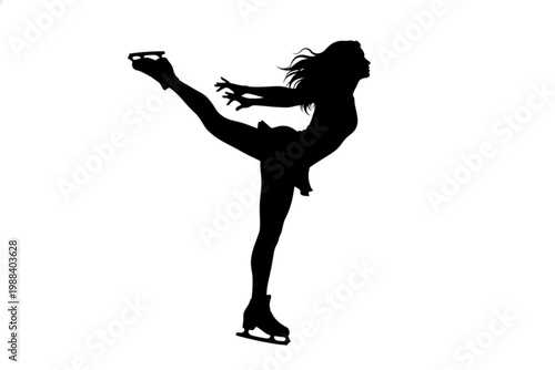 Elegant Silhouette of Ice Skating: A graceful silhouette of a female figure gliding effortlessly on ice skates, executing a mesmerizing pose that captures the essence of movement and artistry.