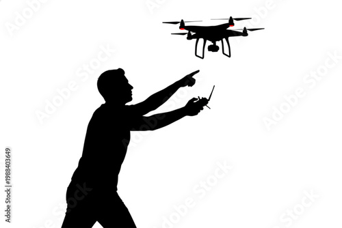 Drone Pilot in Action: A silhouette of a pilot controlling a drone, illustrating the intersection of technology and human interaction.
