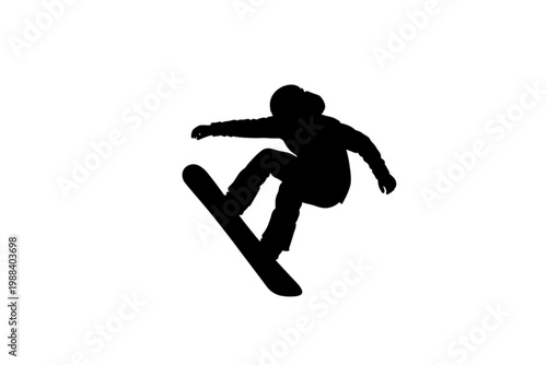Snowboarder's Silhouette: A snowboarder performs a dynamic jump against a clear sky, showcasing the energy of winter sports and the thrill of the slopes.