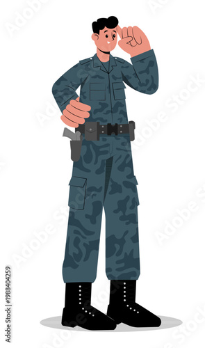 Military Officer Character Flat Illustration
