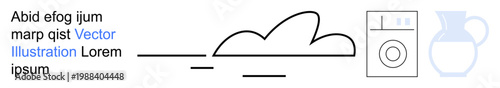 User interface design, modern communication, household appliances, sustainability, digital media, minimalism. Abstract lines forming a cloud with washing machine and jug sketches. User interface