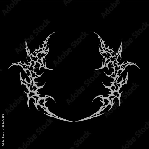 Thorn frame in metal chrome y2k style. Edgy vector design for streetwear, and posters. Bold, sharp, and futuristic aesthetic