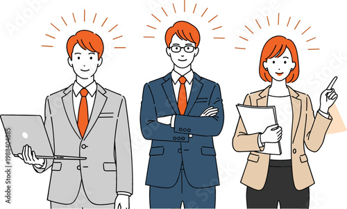 Business professionals team with laptops and documents sharing ideas, confident office workers collaboration concept for leadership, teamwork, startup, and corporate success illustration