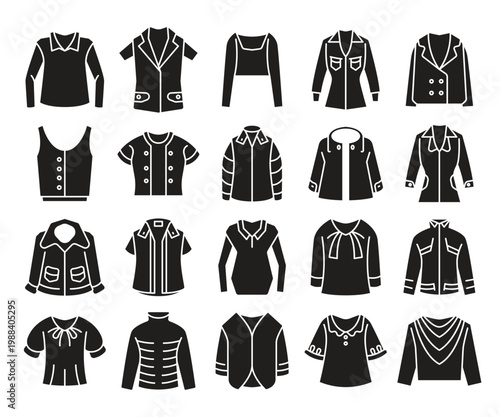 shirt and fashion jacket glyph icons set