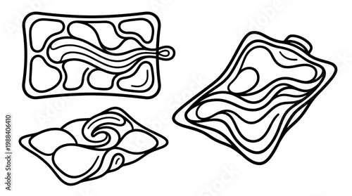 Abstract Black and White Line Art Forms with Unique Shapes.