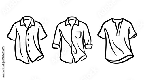 Three stylish shirts in a line perfect for fashion and design.