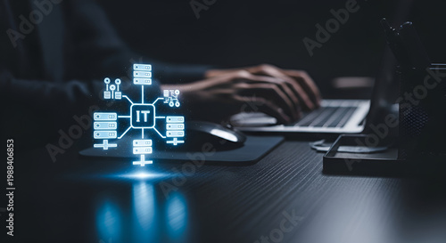 Artificial Intelligence Business Technology Concept with Data Analytics, Cloud Computing, Cyber Security, Coding and Digital Interface, Modern Workspace Innovation, Fintech Solutions and Smart Busines