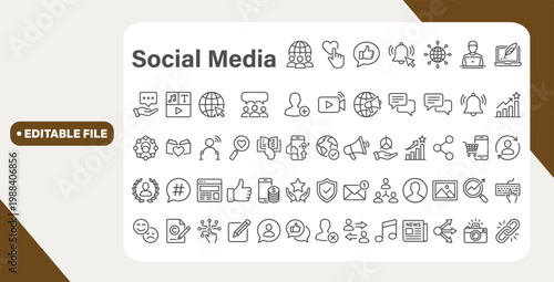 Social media line icons set. Network, media, blog, chat, message, blogger, content - stock vector.