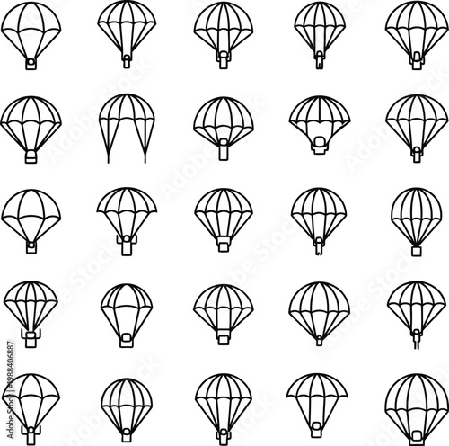 Outline Parachute Skydive Icons Set - Air Sport Vectors
