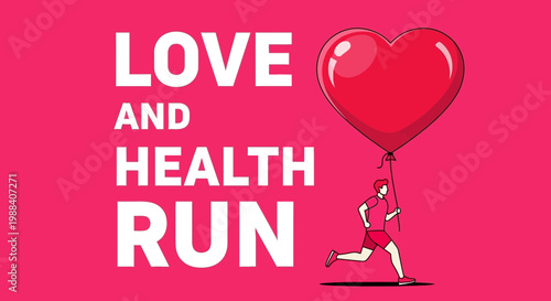 Running Towards Love And Health With A Symbol Of Love And Wellbeing Illustration
