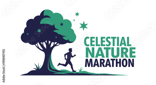 Running Under A Celestial Tree At Night For A Nature Marathon Event