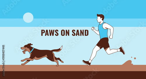 Running with Dog on Beach, A Dynamic Duo Enjoying Outdoor Fun Under the Sun Together