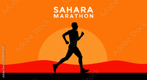Sahara Marathon Runner Silhouette Against Sunset Background Depicting Endurance