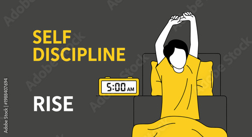 Self Discipline at Dawn: Illustrated Person Waking Up Early to Start the Day